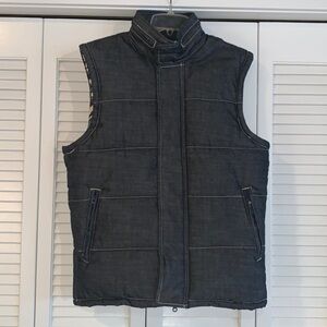 Ecko Unltd. Dark Blue Denim Puffer Winter Vest w/ Camo Lining Hidden Hood Size M